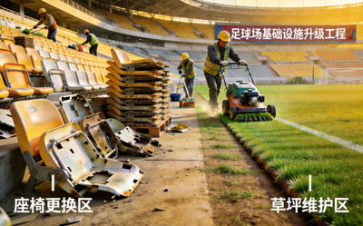 足球场基础设施升级工程，包括座椅更换和草坪维护